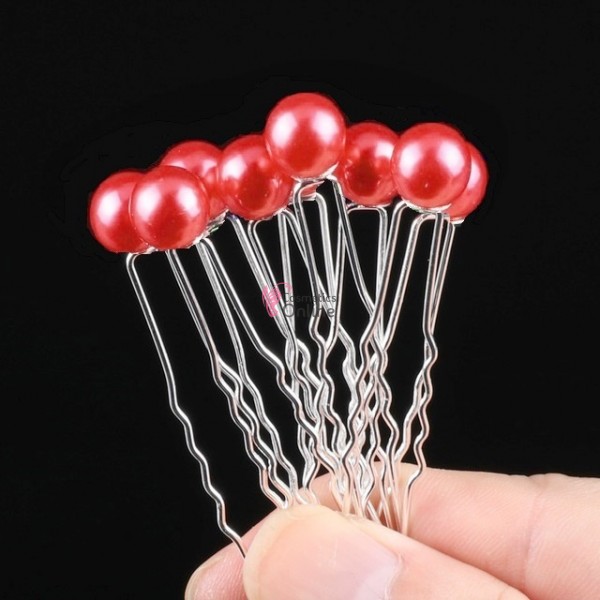 Ac metalic pentru par AC042 cu perla Corai mare